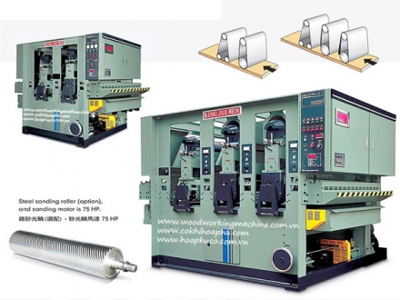 Chà nhám mặt trên 3 trục - Đưa phôi roller